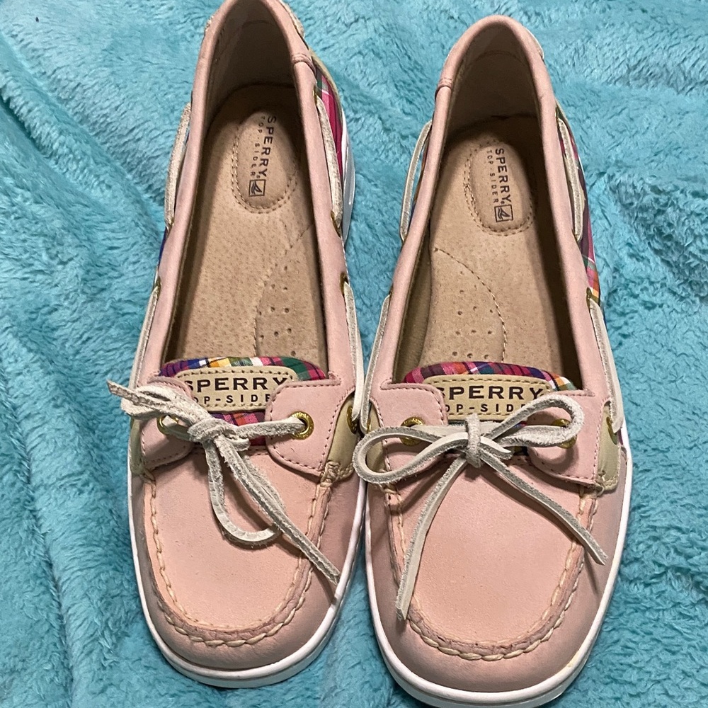 Sperry Light Pink Boat Shoes with Colorful Accents
